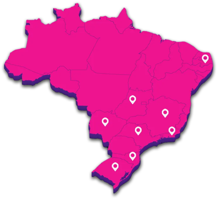 Mapa do Brasil com os pontos de atuações da Fenótipo Digital