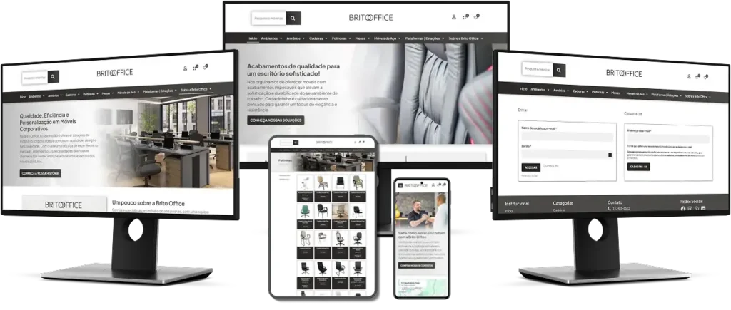 Imagem de notebooks, tablets e celulares com loja virtual de empresa de móveis