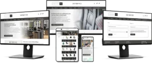 Imagem de notebooks, tablets e celulares com loja virtual de empresa de móveis
