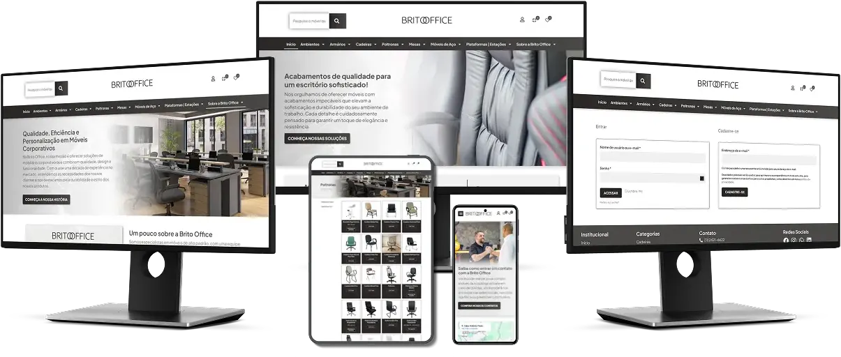 Imagem de notebooks, tablets e celulares com loja virtual de empresa de móveis