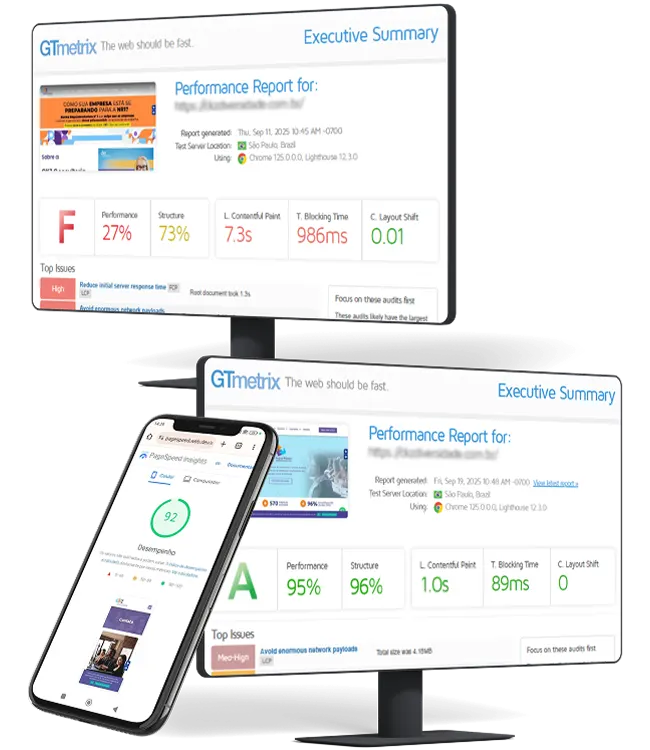 Notebooks mostrando os resultados positivos após transformação de site profissional